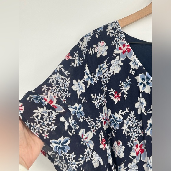 "NWT" J.Jill Navy Floral Maxi Dress Lined With Tie Waist- Size 2X - Picture 12 of 13